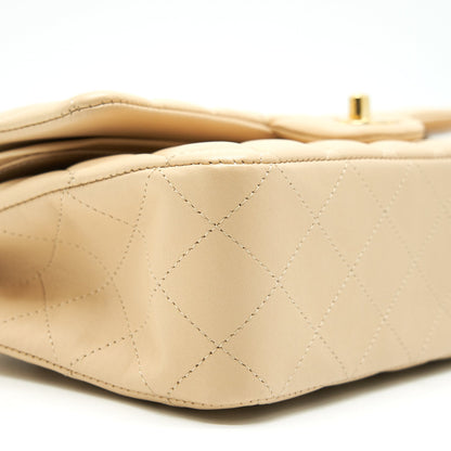 CHANEL MEDIUM CLASSIC DOUBLE FLAP LAMBSKIN BEIGE WITH