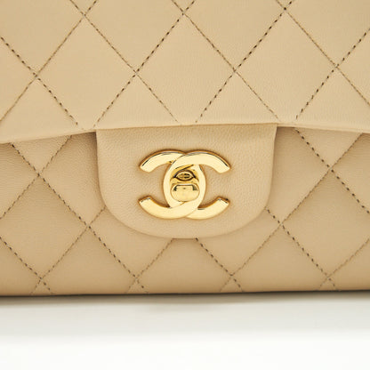 CHANEL MEDIUM CLASSIC DOUBLE FLAP LAMBSKIN BEIGE WITH