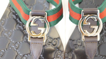 GUCCI Brown GG Thong Web Sandal Size 40.1/2 270374