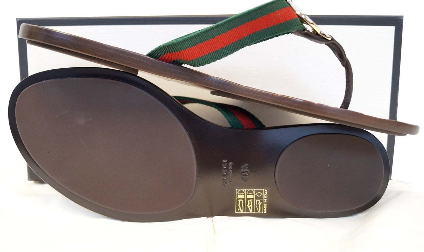 GUCCI Brown GG Thong Web Sandal Size 40.1/2 270374