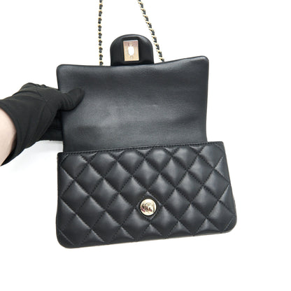 Chanel 21K Top Handle Mini Rectangular Flap Bag Black