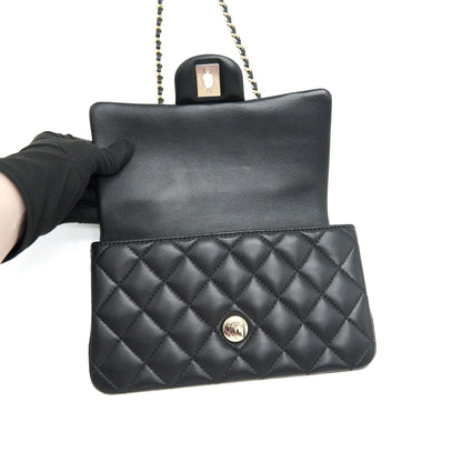 Chanel 21K top handle mini Rectangular flap Bag Black L