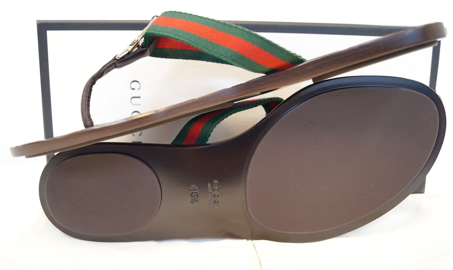 GUCCI Brown GG Thong Web Sandal Size 40.1/2 270374