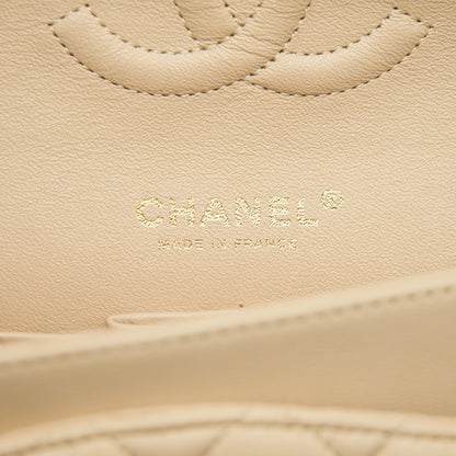 CHANEL MEDIUM CLASSIC DOUBLE FLAP LAMBSKIN BEIGE WITH