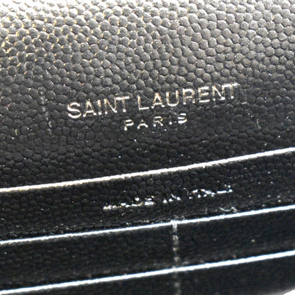 YVES SAINT LAURENT Cassandre Grain De Poudre Embossed Leather Chain Envelope Bag Black