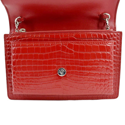 YVES SAINT LAURENT Sunset Crocodile Embossed Leather Crossbody Bag Red