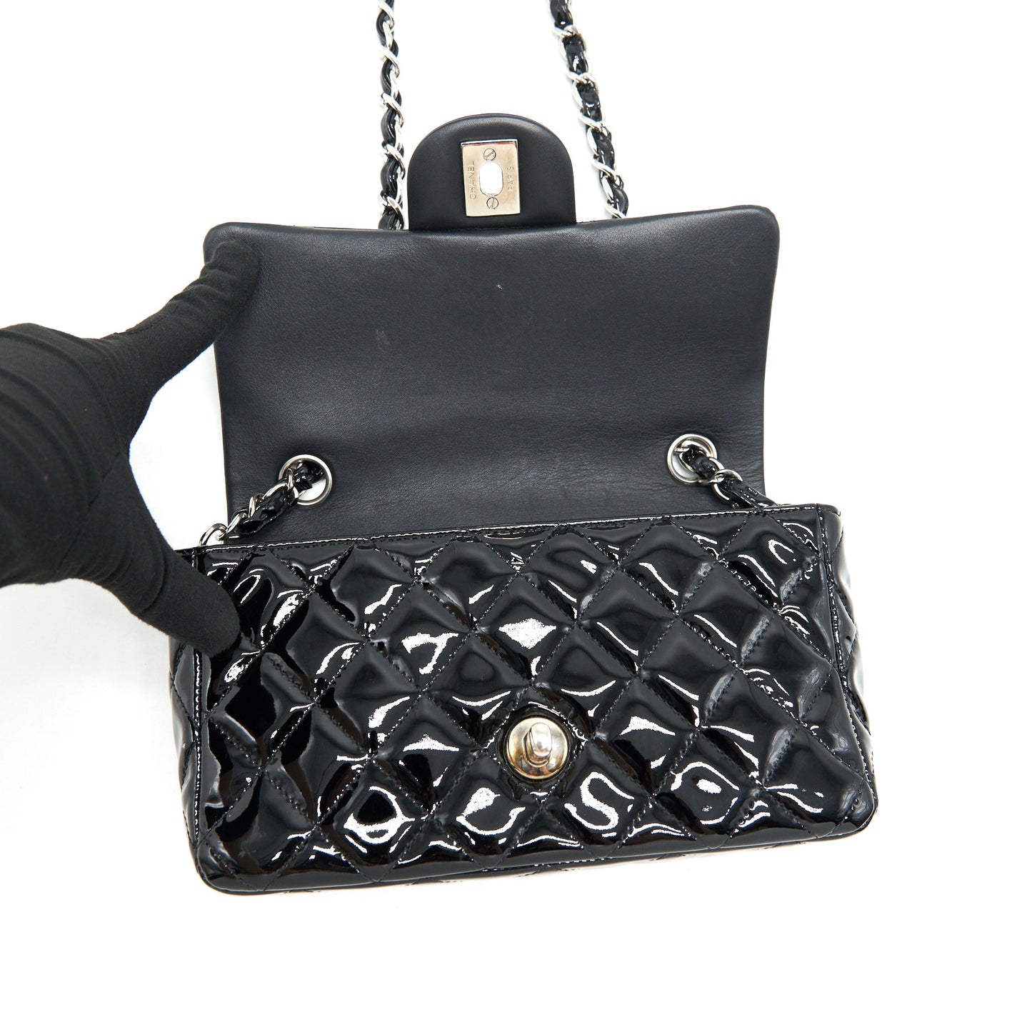 Chanel Mini Rectangular Flap Bag Patent Leather Black
