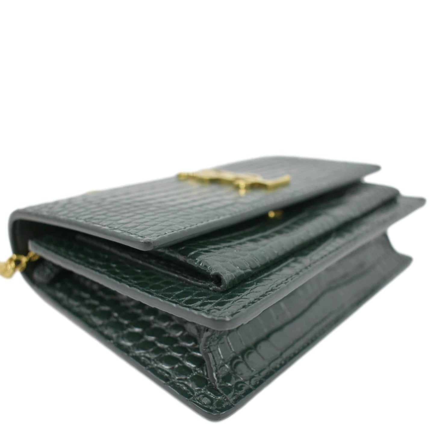 YVES SAINT LAURENT Sunset Crocodile Embossed Leather Crossbody Bag Green