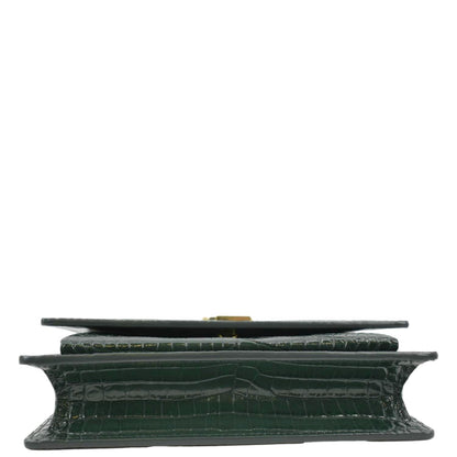 YVES SAINT LAURENT Sunset Crocodile Embossed Leather Crossbody Bag Green