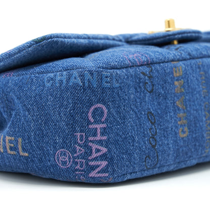 Chanel 22P Multicolor Denim Logo Flap Bag 28cm Blue