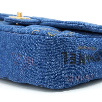 Chanel 22P Multicolor Denim Logo Flap Bag 28cm Blue