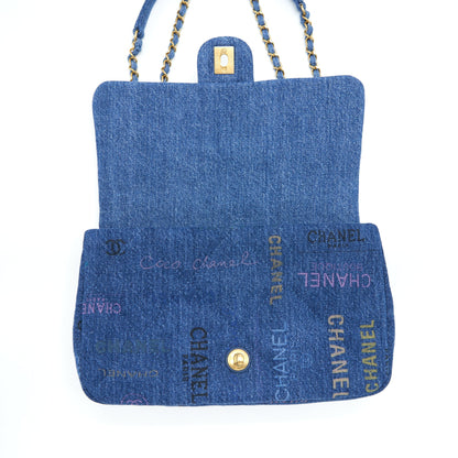 Chanel 22P Multicolor Denim Logo Flap Bag 28cm Blue