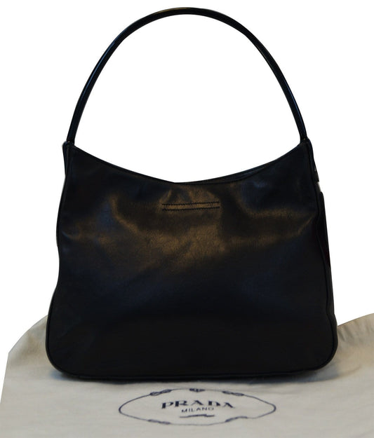 PRADA Milano Black Leather Hobo Shoulder Bag