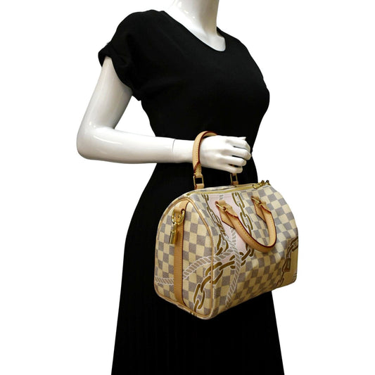 LOUIS VUITTON Nautical Speedy 25 Bandouliere Damier Azur Shoulder Bag White