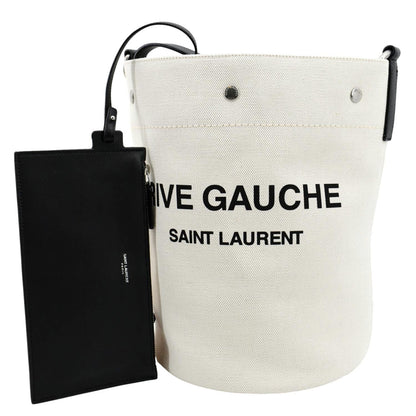 YVES SAINT LAURENT Rive Gauche Linen Bucket Bag White