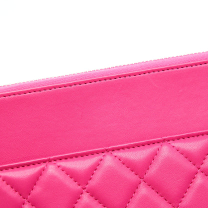 Chanel Quilted Zipper Clutch Lambskin Pink