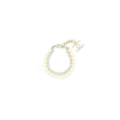 Chanel CC Logo Bracelet Pearl/Crystal Light Gold Tone