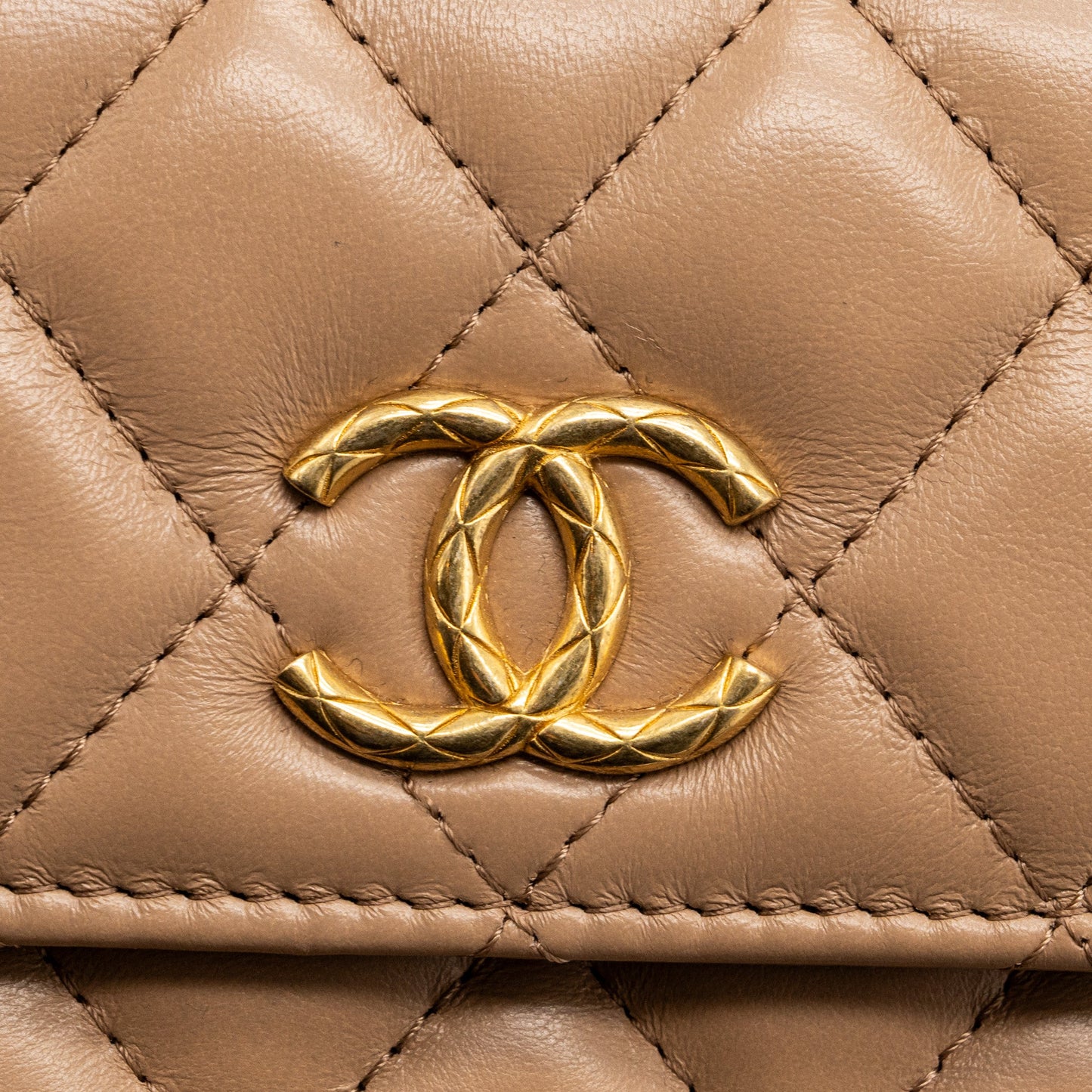 Chanel 22K gold pillar mini flap bag lambskin dark beige  (Microchip)