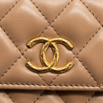 Chanel 22K gold pillar mini flap bag lambskin dark beige  (Microchip)