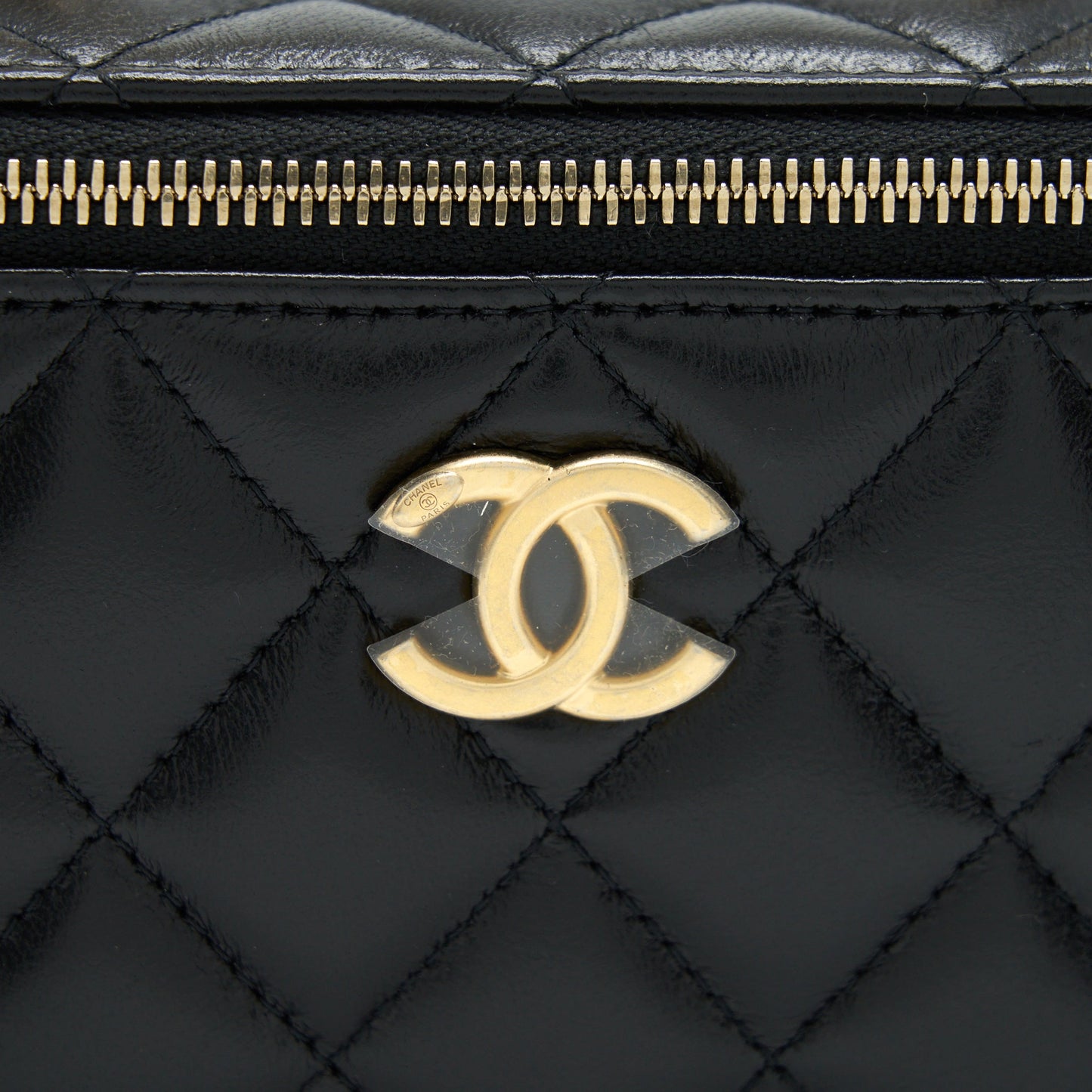 Chanel 22S Letter Top Handle Long Vanity With Chain Lambskin Black