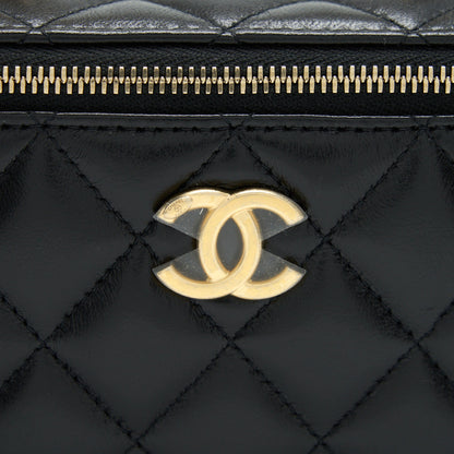 Chanel 22S Letter Top Handle Long Vanity With Chain Lambskin Black