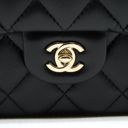 Chanel Pearl Chain Flap Bag Quilted Grained Lambskin Black L