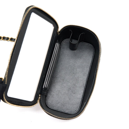 Chanel 22S Letter Top Handle Long Vanity With Chain Lambskin Black