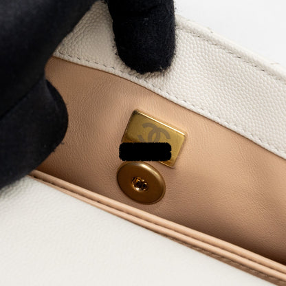 Chanel 23P detailed top handle Small coco handle caviar white  (microchip )
