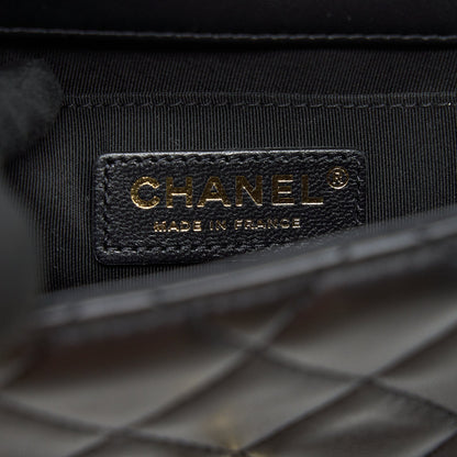 Chanel Pearl Chain Flap Bag Quilted Grained Lambskin Black L