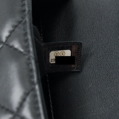 Chanel Pearl Chain Flap Bag Quilted Grained Lambskin Black L