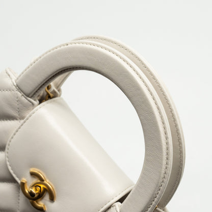 Chanel mini kelly shopping tote calfskin white  (microchip)
