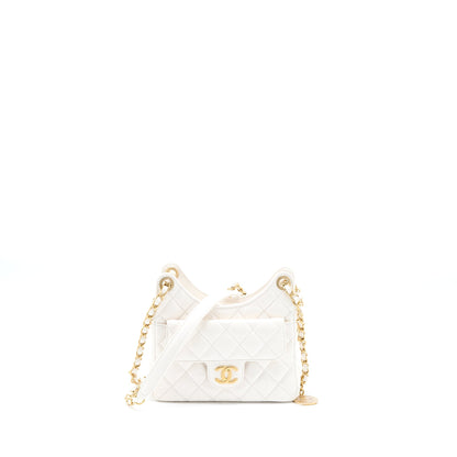 Chanel 23C Small Hobo Bag Shiny Calfskin White Brushed  (Microchip)