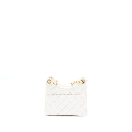 Chanel 23C Small Hobo Bag Shiny Calfskin White Brushed  (Microchip)
