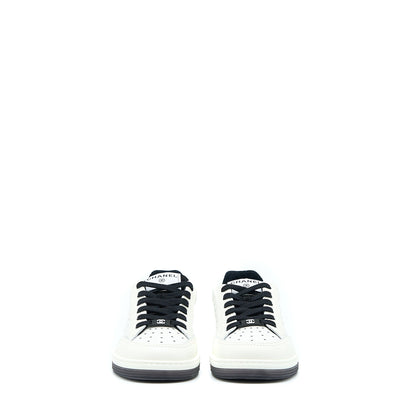 Chanel Size 37.5 Letter/CC Logo Sneaker Calfskin Black/White