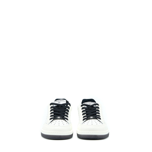 Chanel Size 37.5 Letter/CC Logo Sneaker Calfskin Black/White