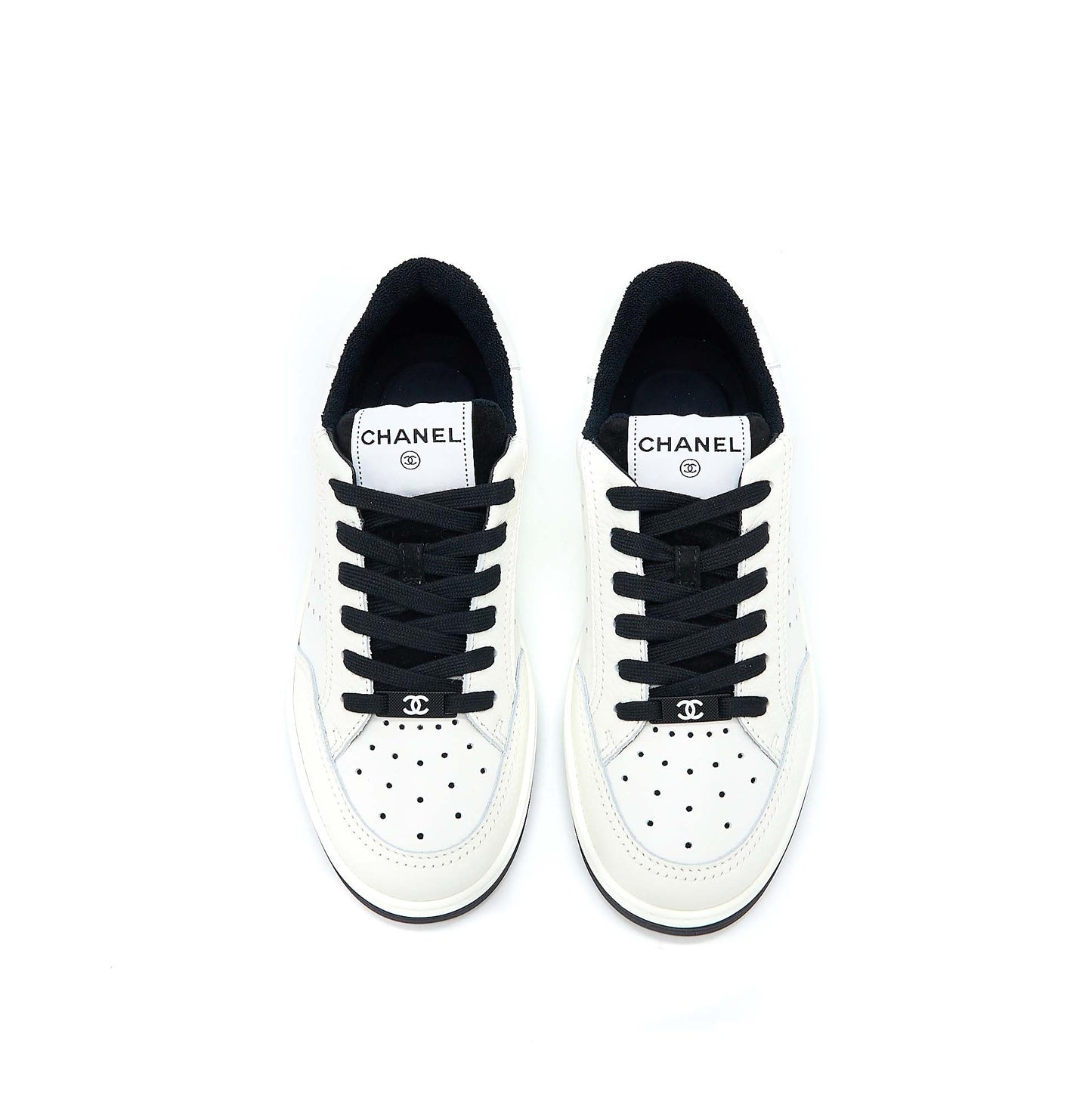 Chanel Size 37.5 Letter/CC Logo Sneaker Calfskin Black/White