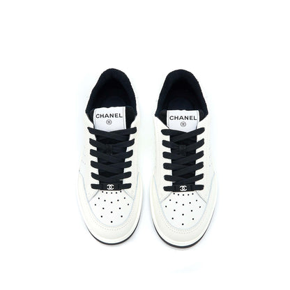 Chanel Size 37.5 Letter/CC Logo Sneaker Calfskin Black/White