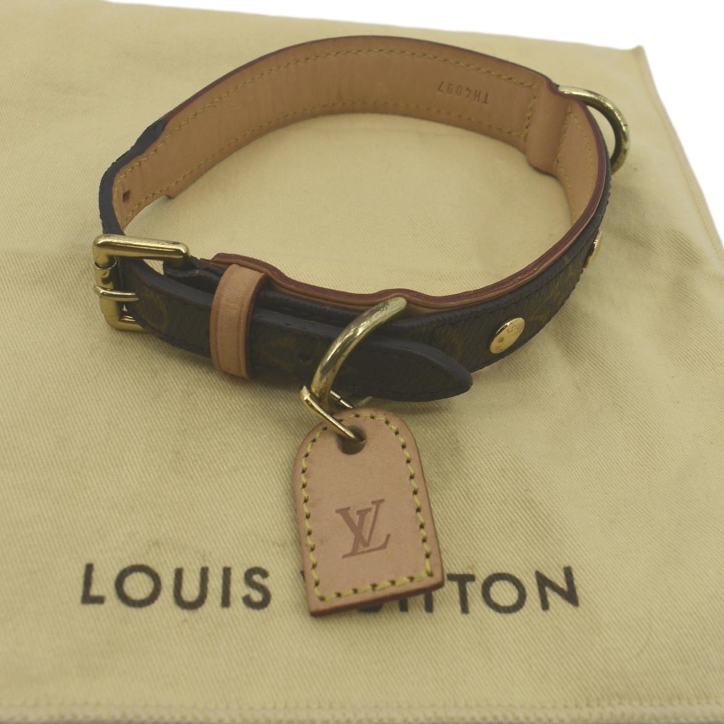 LOUIS VUITTON Baxter Monogram Canvas Dog Collar Brown