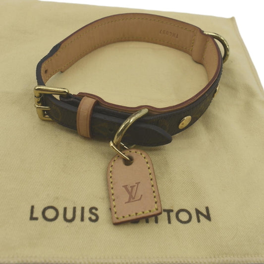 LOUIS VUITTON Baxter Monogram Canvas Dog Collar Brown