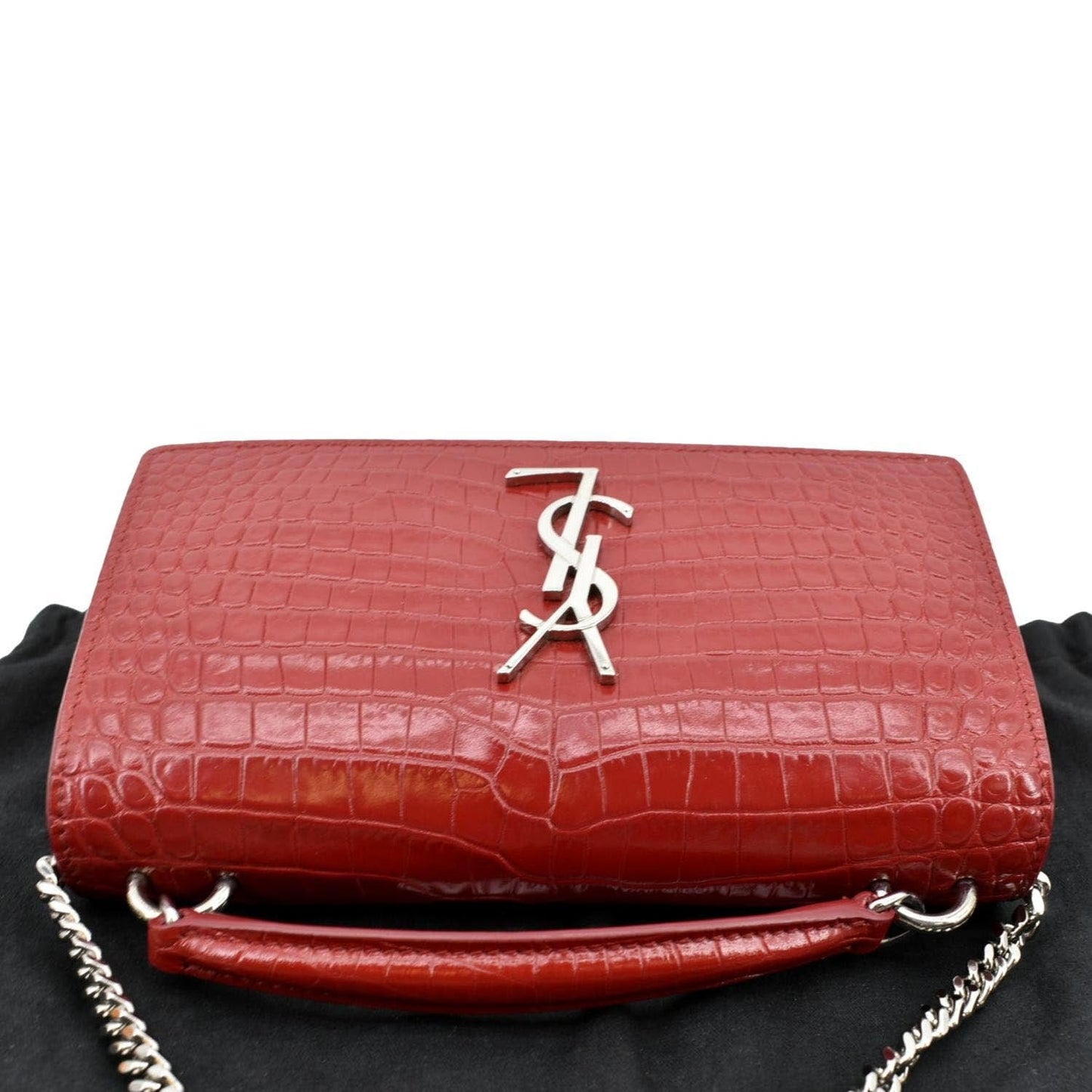 YVES SAINT LAURENT Sunset Crocodile Embossed Leather Crossbody Bag Red