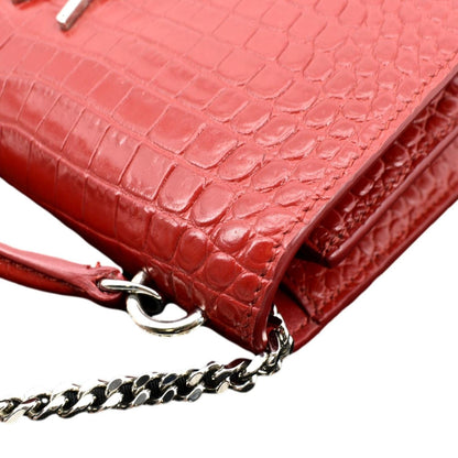 YVES SAINT LAURENT Sunset Crocodile Embossed Leather Crossbody Bag Red