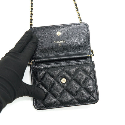 Chanel 21A Flap Card Holder With Chain Black