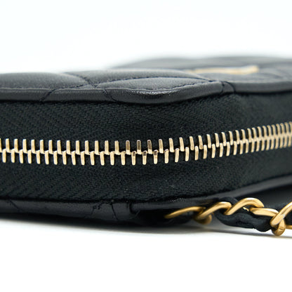 Chanel 22C Pearl Crush Card holder With Chain Lambskin Black