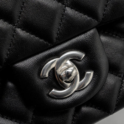 Chanel mini rectangular flap bag lambskin black  (microchip)
