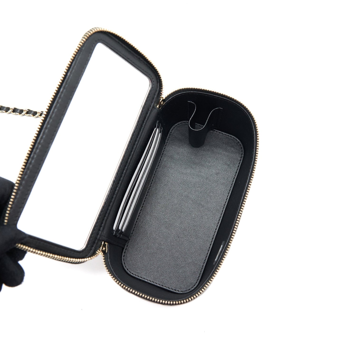 Chanel 22A Mini Top Handle Long Vanity With Chain Lambskin Black L (Microchip)
