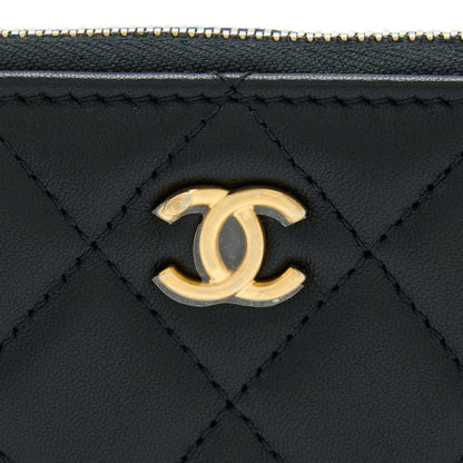 Chanel 22C Pearl Crush Card holder With Chain Lambskin Black