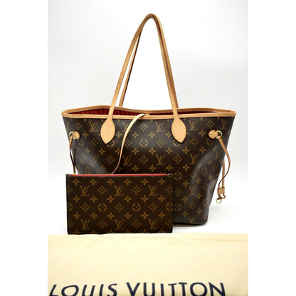 LOUIS VUITTON  Neverfull MM Monogram Canvas Tote Bag Brown/Red