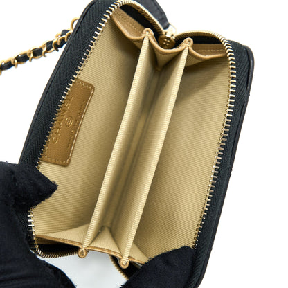 Chanel 22C Pearl Crush Card holder With Chain Lambskin Black