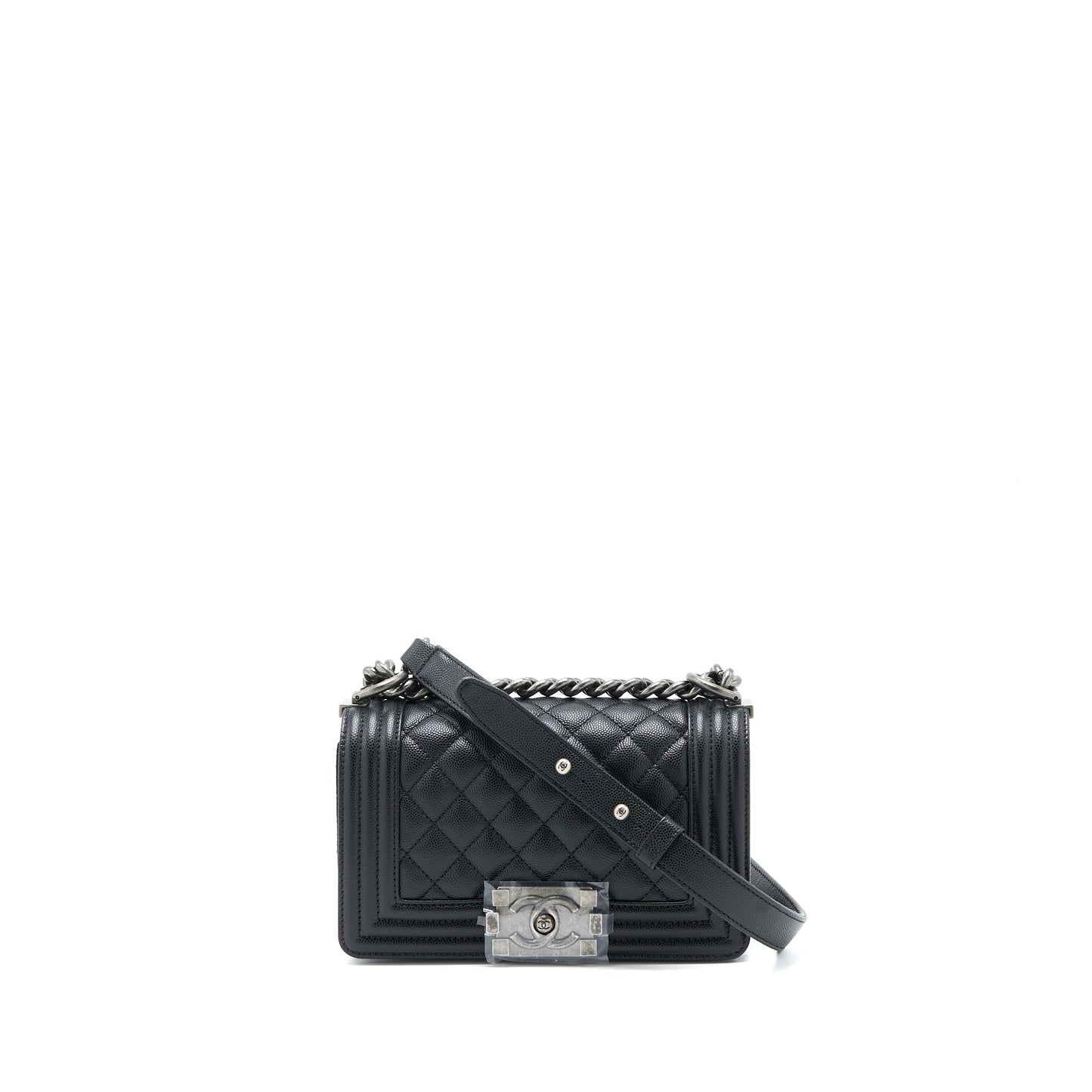 Chanel Small Boy Bag Caviar Black Ruthenium  (Microchip)