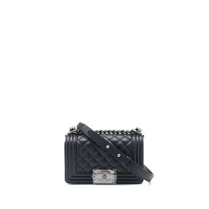 Chanel Small Boy Bag Caviar Black Ruthenium  (Microchip)